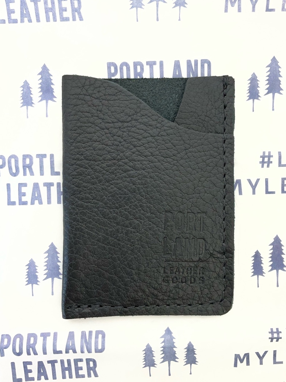 Portland Leather Minimalist Card Wallet in Pebbled Black-NEW